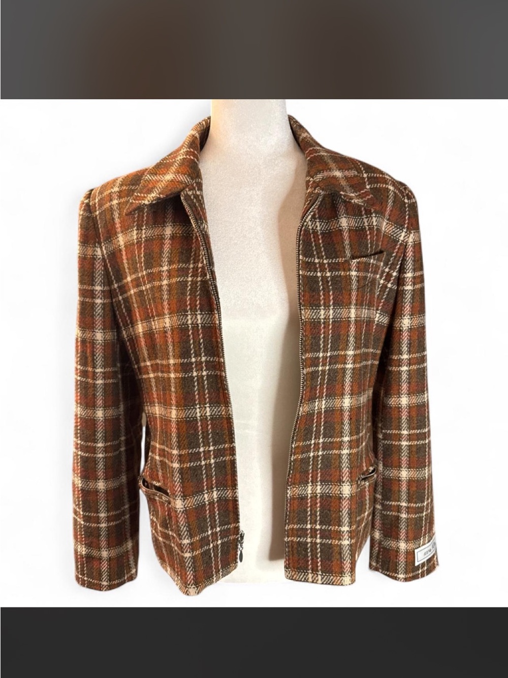 Vintage Wool Casual Corners Brown Plaid Women's Zip-Front Jacket